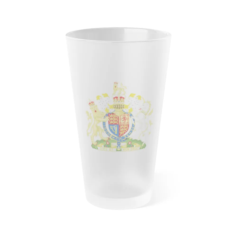 Royal Coat of Arms of the United Kingdom (1952-2022) - Frosted Pint Glass 16oz-Go Mug Yourself