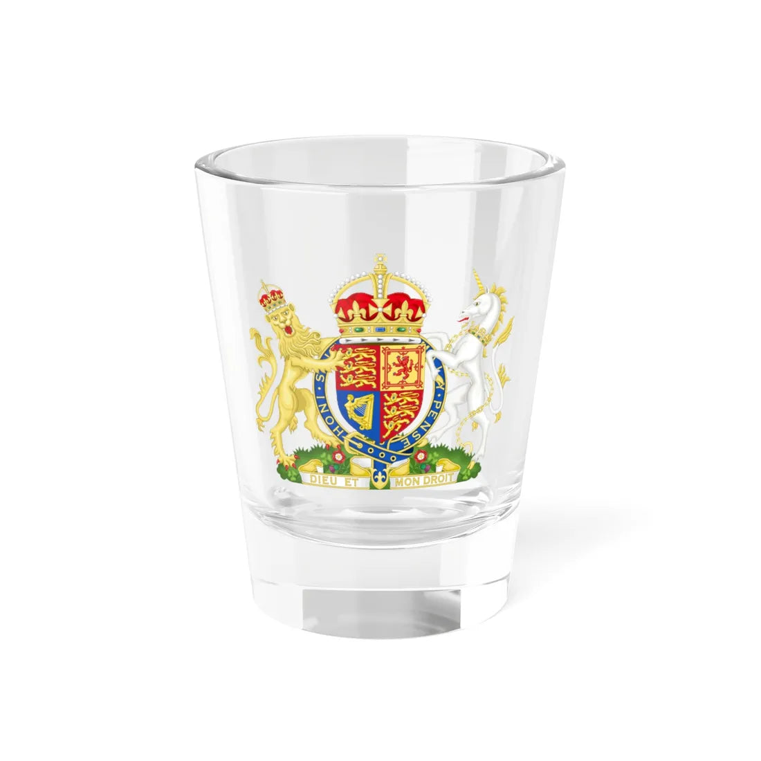 Royal coat of arms of the United Kingdom HM Government 1901-1952 (United Kingdom) (Coat of Arms) Shot Glass 1.5oz 1.5oz - Go Mug Yourself
