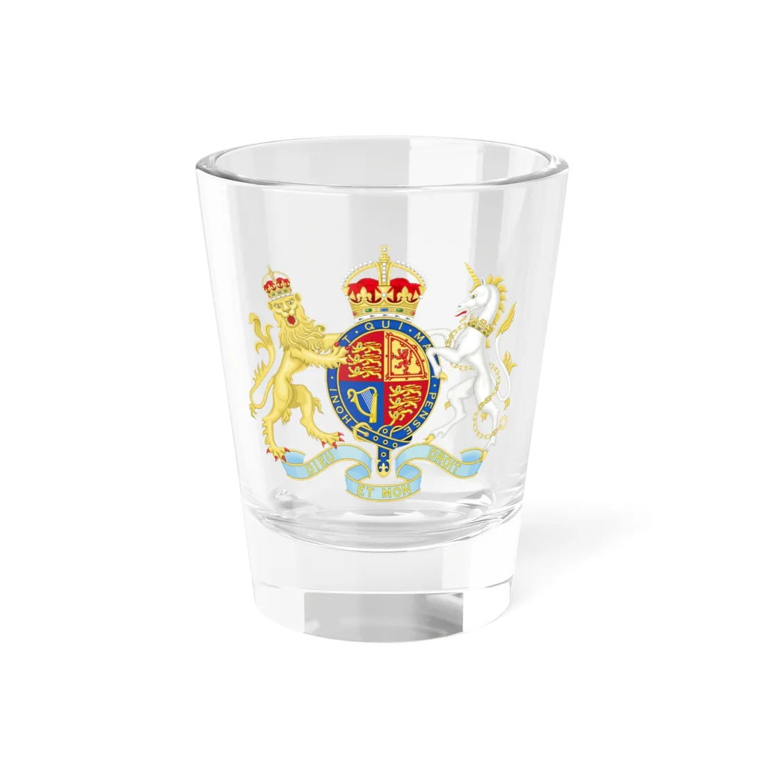 Royal Coat of Arms of the United Kingdom HM Government Tudor Crown (United Kingdom) (Coat of Arms) Shot Glass 1.5oz 1.5oz - Go Mug Yourself