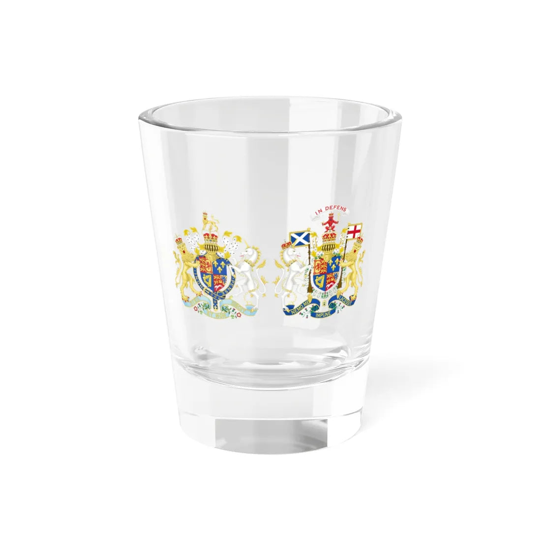 Royal coats of arms of the United Kingdom of Great Britain 1714-1801 both variants (United Kingdom) (Coat of Arms) Shot Glass 1.5oz 1.5oz - Go Mug Yourself
