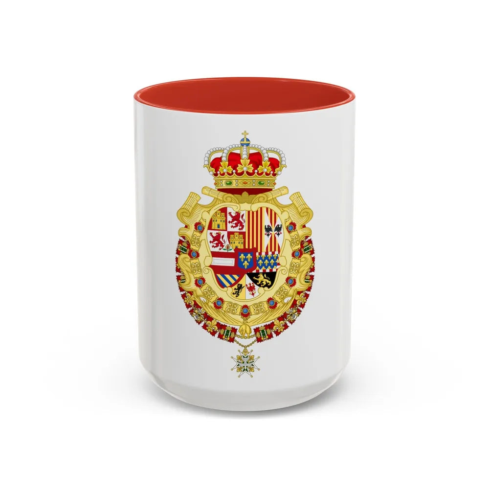 Royal Greater Coat of Arms of Spain (1700-1761) - Accent Coffee Mug 15oz Red - Go Mug Yourself