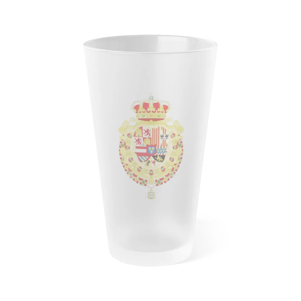 Royal Greater Coat of Arms of Spain (1700-1761) - Frosted Pint Glass 16oz-Go Mug Yourself