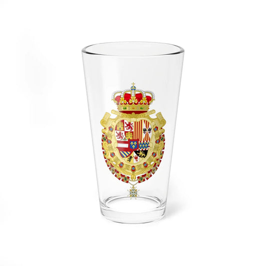 Royal Greater Coat of Arms of Spain 1700-1761 Version with Golden Fleece and Holy Spirit Collars (Spain) (Coat of Arms) Pint Glass 16oz 16oz - Go Mug Yourself