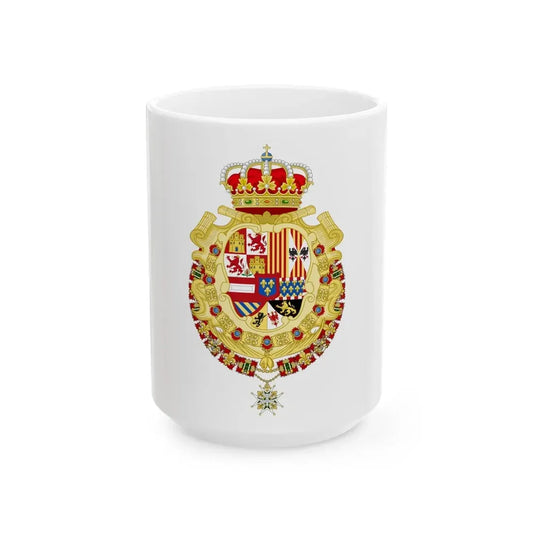 Royal Greater Coat of Arms of Spain (1700-1761) - White Coffee Mug 15oz - Go Mug Yourself