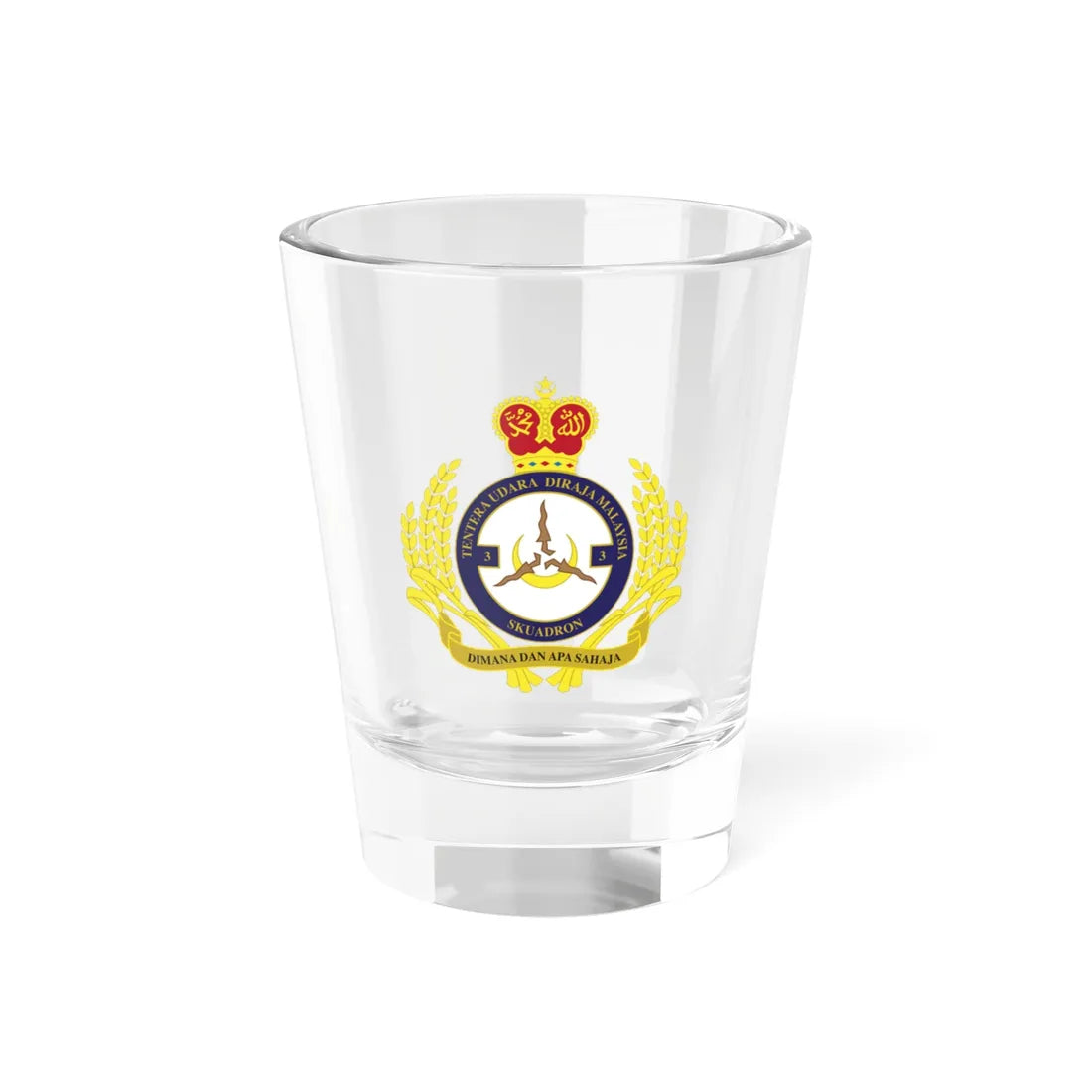 Royal Malaysian Airforce 3 Squadron (Malaysia) (Coat of Arms) Shot Glass 1.5oz 1.5oz - Go Mug Yourself