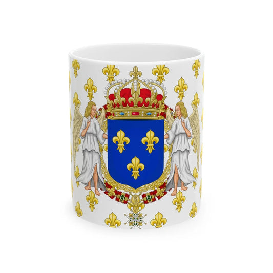 Royal Standard of the Kingdom of France with an accurate red bonnet for the crown (France) White Coffee Mug 11oz - Go Mug Yourself