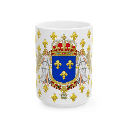 Royal Standard of the Kingdom of France with an accurate red bonnet for the crown (France) White Coffee Mug 15oz - Go Mug Yourself