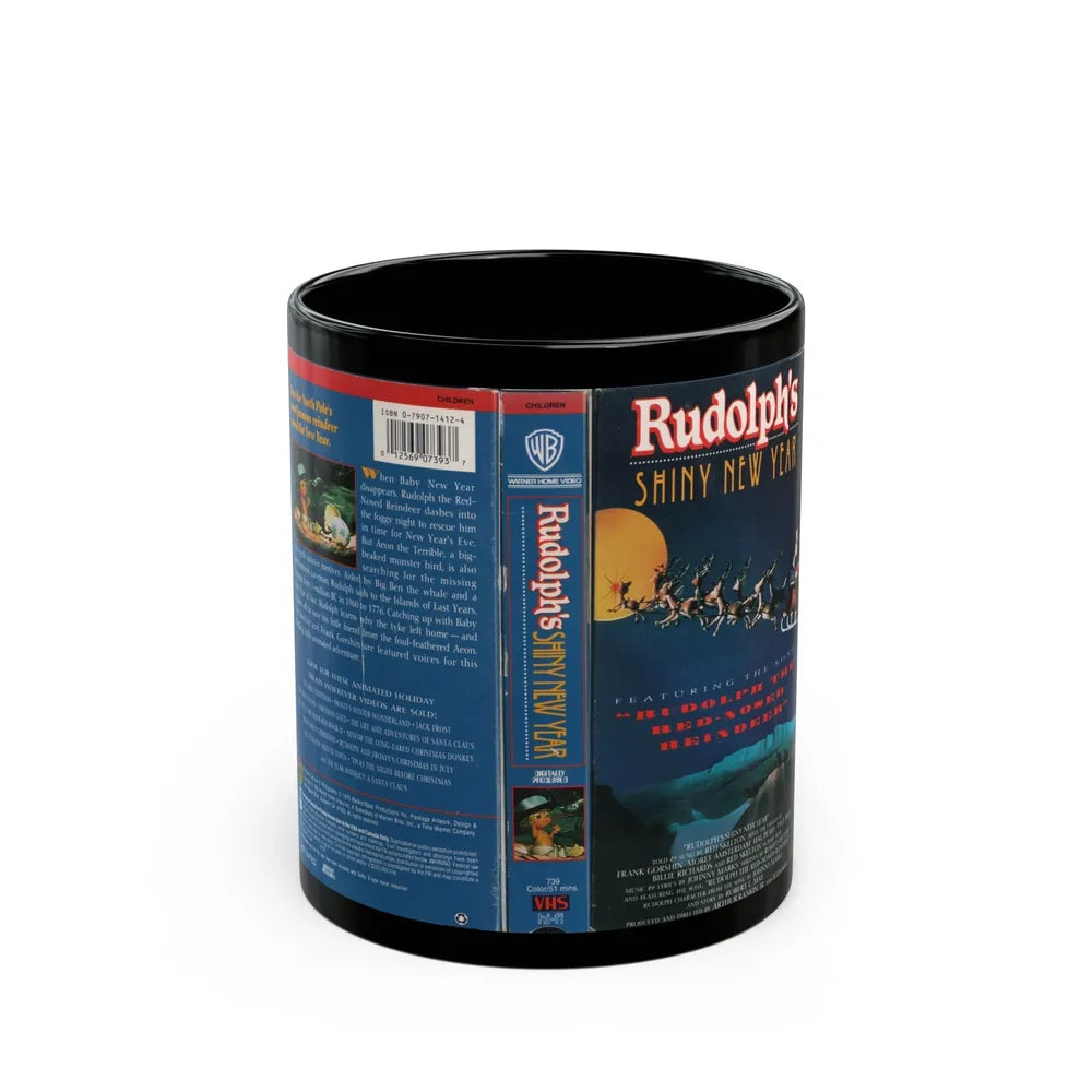 RUDOLPHS SHINY NEW YEAR (VHS COVER) - Black Coffee Mug-11oz-Go Mug Yourself