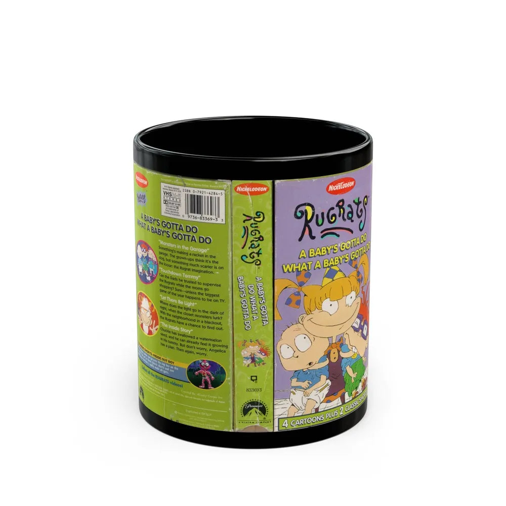 RUGRATS A BABYS GOTTA DO WHAT A BABYS GOTTA DO (VHS COVER) - Black Coffee Mug-11oz-Go Mug Yourself