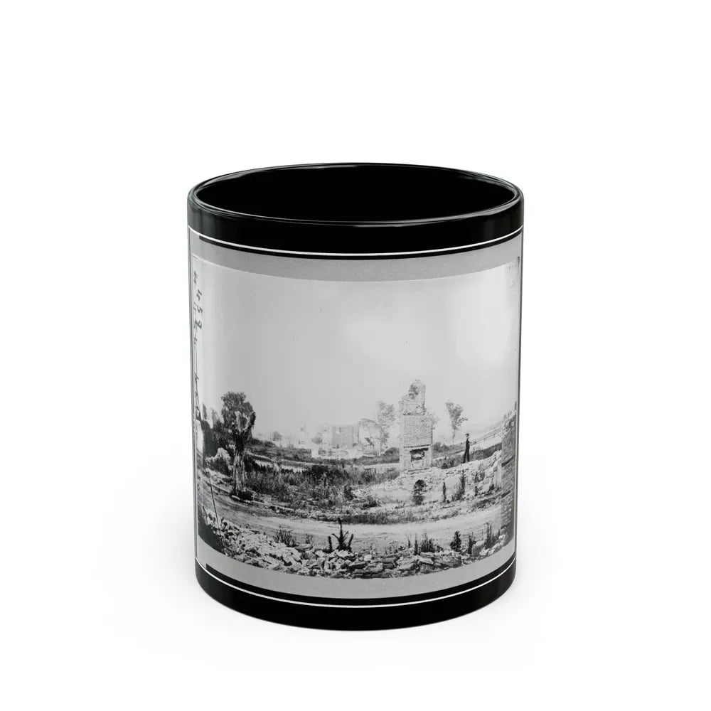 Ruins At Hampton, Virginia Showing Chimneys, And Man Standing (U.S. Civil War) Black Coffee Mug-11oz-Go Mug Yourself