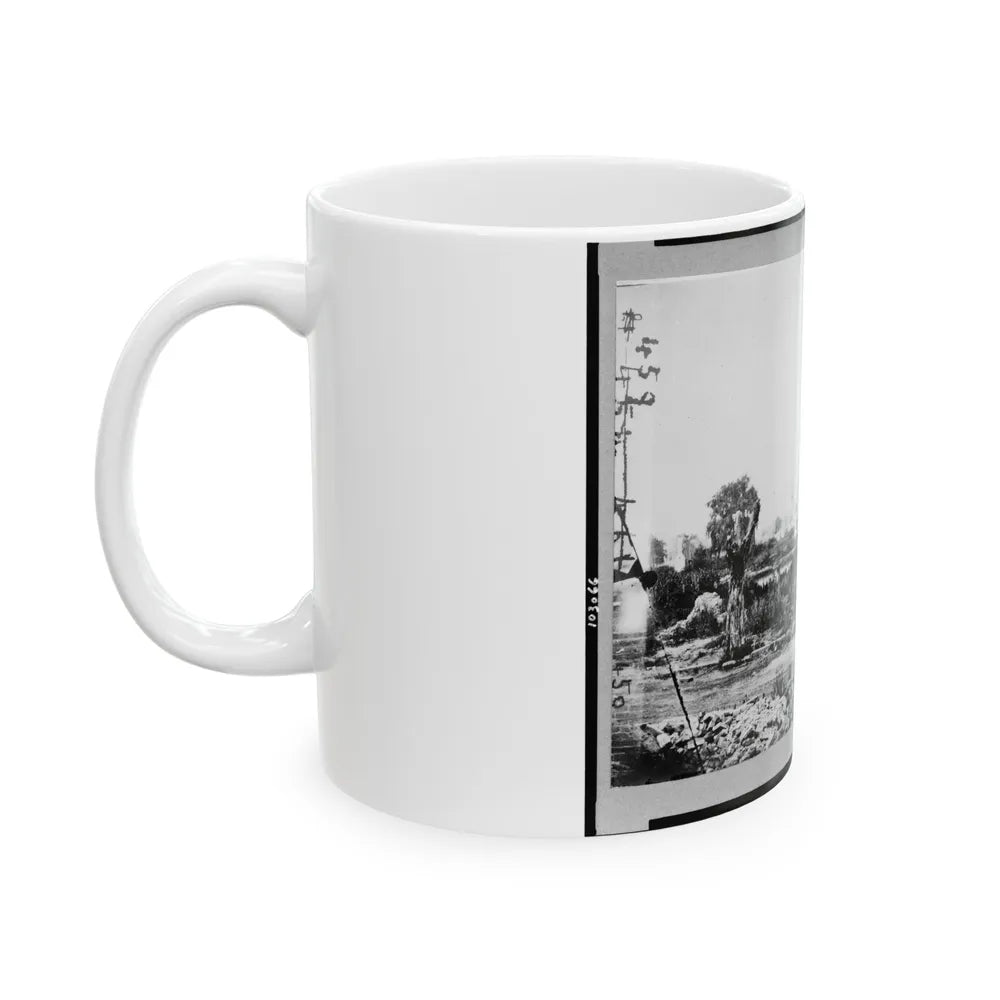 Ruins At Hampton, Virginia Showing Chimneys, And Man Standing (U.S. Civil War) White Coffee Mug-Go Mug Yourself