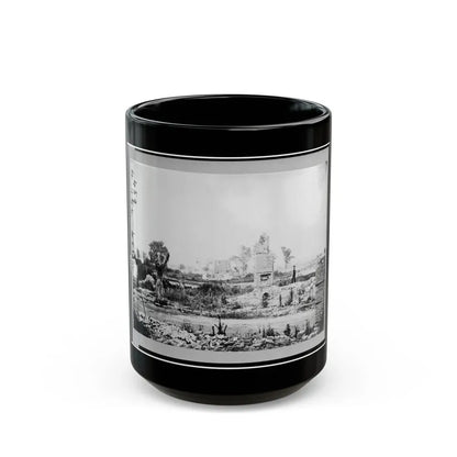Ruins At Hampton, Virginia Showing Chimneys, And Man Standing (U.S. Civil War) Black Coffee Mug 15oz - Go Mug Yourself