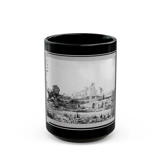 Ruins At Hampton, Virginia Showing Chimneys, And Man Standing (U.S. Civil War) Black Coffee Mug 15oz - Go Mug Yourself
