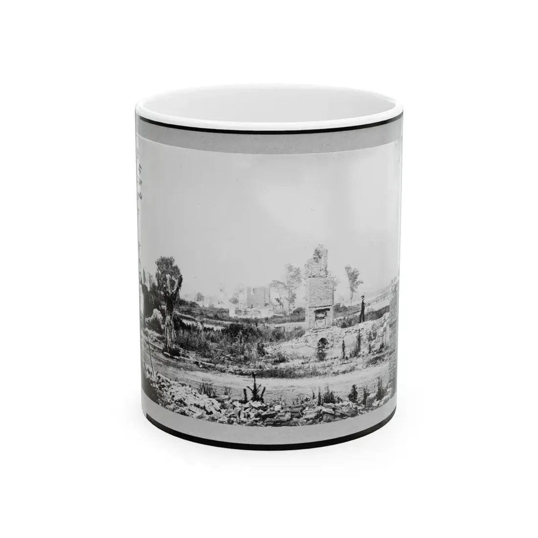 Ruins At Hampton, Virginia Showing Chimneys, And Man Standing (U.S. Civil War) White Coffee Mug 11oz - Go Mug Yourself