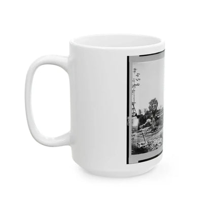 Ruins At Hampton, Virginia Showing Chimneys, And Man Standing (U.S. Civil War) White Coffee Mug - Go Mug Yourself