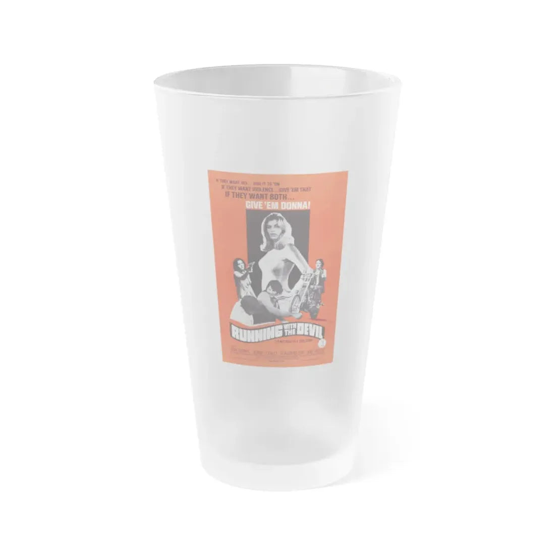 RUNNING WITH THE DEVIL 1973 Movie Poster - Frosted Pint Glass 16oz 16oz Frosted - Go Mug Yourself