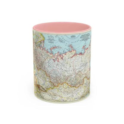 Russia - Union of Soviet Socialist Republics (1944) (Map) Accent Coffee Mug 11oz Pink - Go Mug Yourself