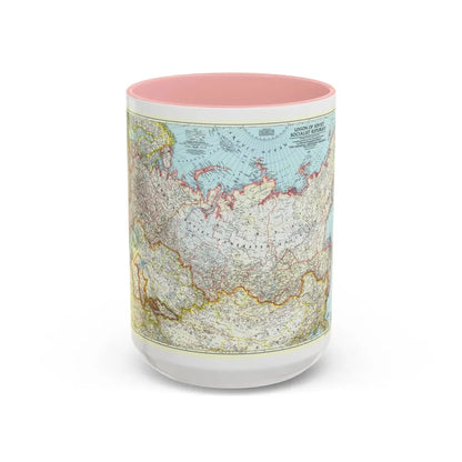 Russia - Union of Soviet Socialist Republics (1944) (Map) Accent Coffee Mug 15oz Pink - Go Mug Yourself