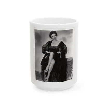 Ruth Roman #103 - 8x10 B&W Full Body Glamour Dress & Lingerie from circa (Vintage Female Icon) White Coffee Mug 15oz - Go Mug Yourself