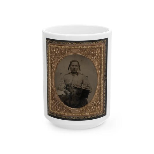 Sabria Clack With Cased Photograph Of Her Husband, Private W.R. Clack, Of Co. B, 43rd Tennessee Infantry Regiment (U.S. Civil War) White Coffee Mug-15oz-Go Mug Yourself