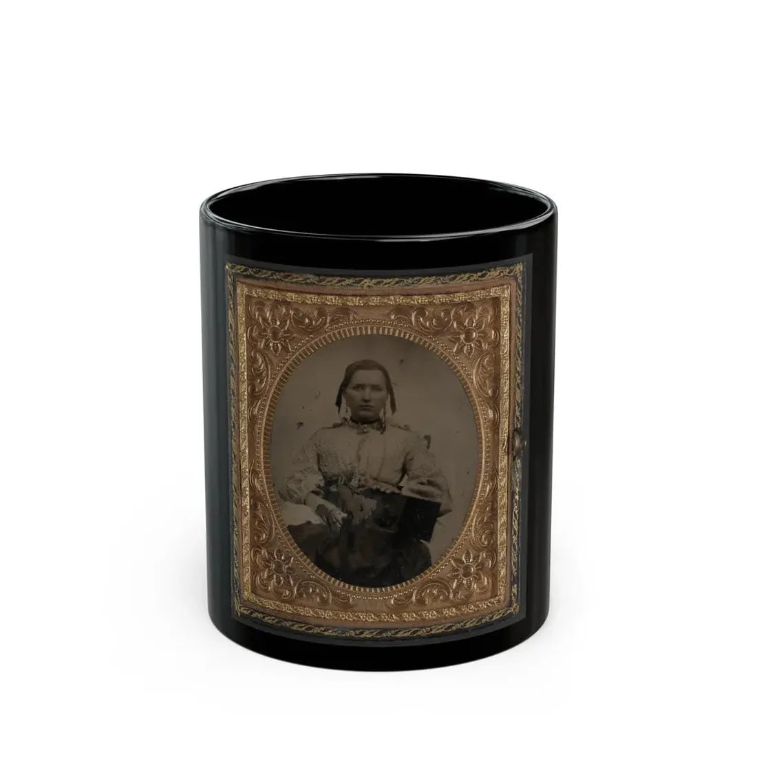 Sabria Clack With Cased Photograph Of Her Husband, Private W.R. Clack, Of Co. B, 43rd Tennessee Infantry Regiment (U.S. Civil War) Black Coffee Mug 11oz - Go Mug Yourself