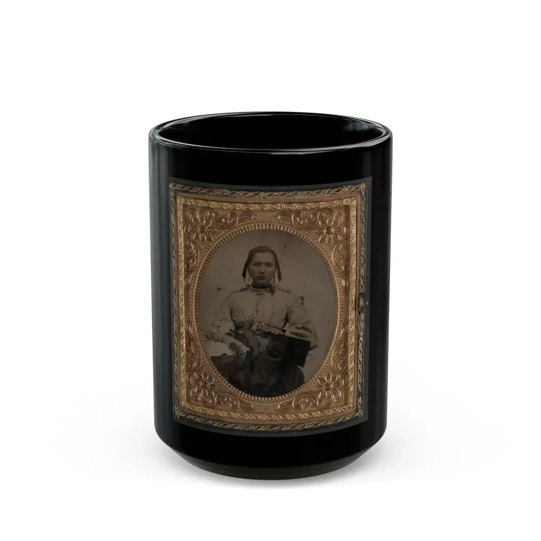 Sabria Clack With Cased Photograph Of Her Husband, Private W.R. Clack, Of Co. B, 43rd Tennessee Infantry Regiment (U.S. Civil War) Black Coffee Mug 15oz - Go Mug Yourself