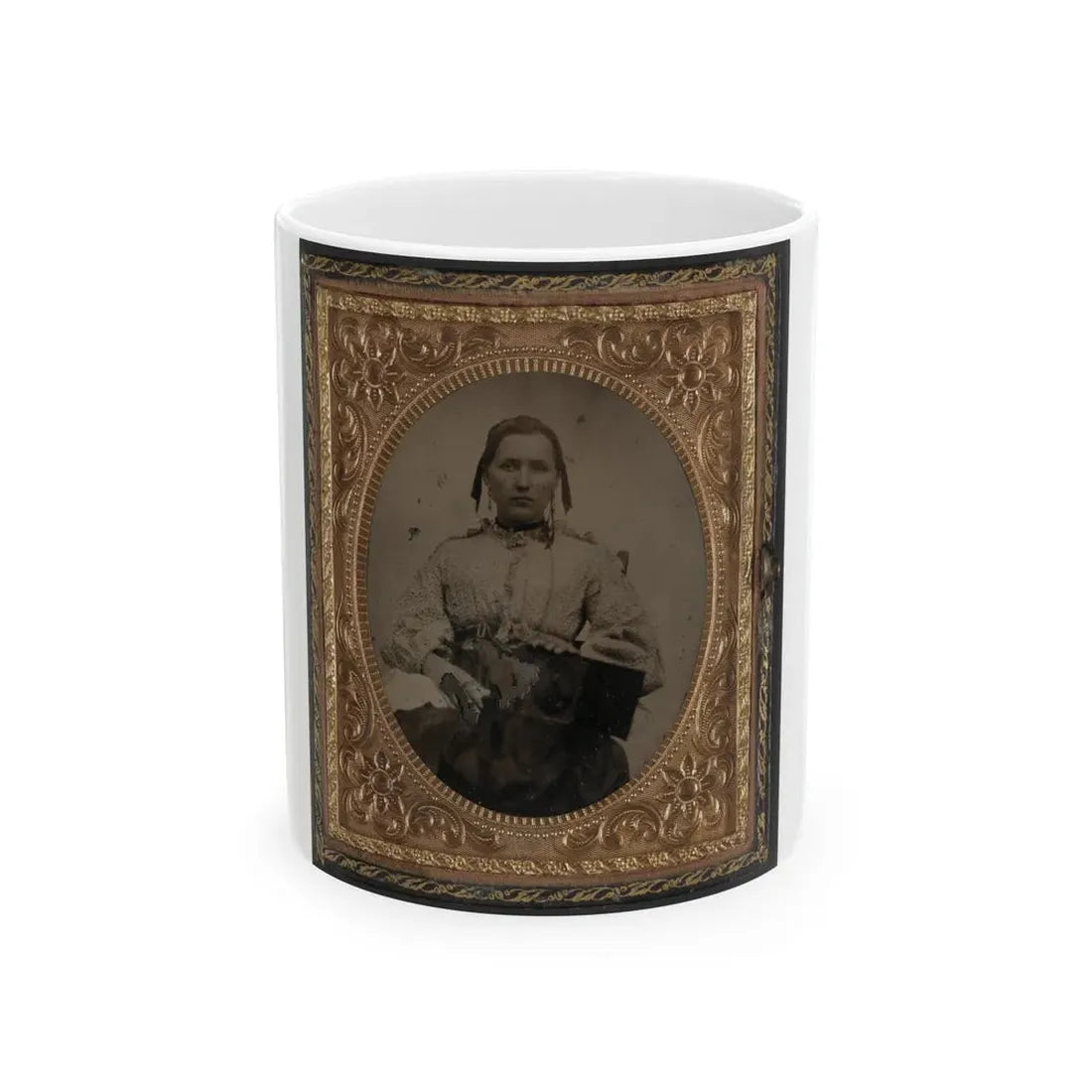 Sabria Clack With Cased Photograph Of Her Husband, Private W.R. Clack, Of Co. B, 43rd Tennessee Infantry Regiment (U.S. Civil War) White Coffee Mug 11oz - Go Mug Yourself