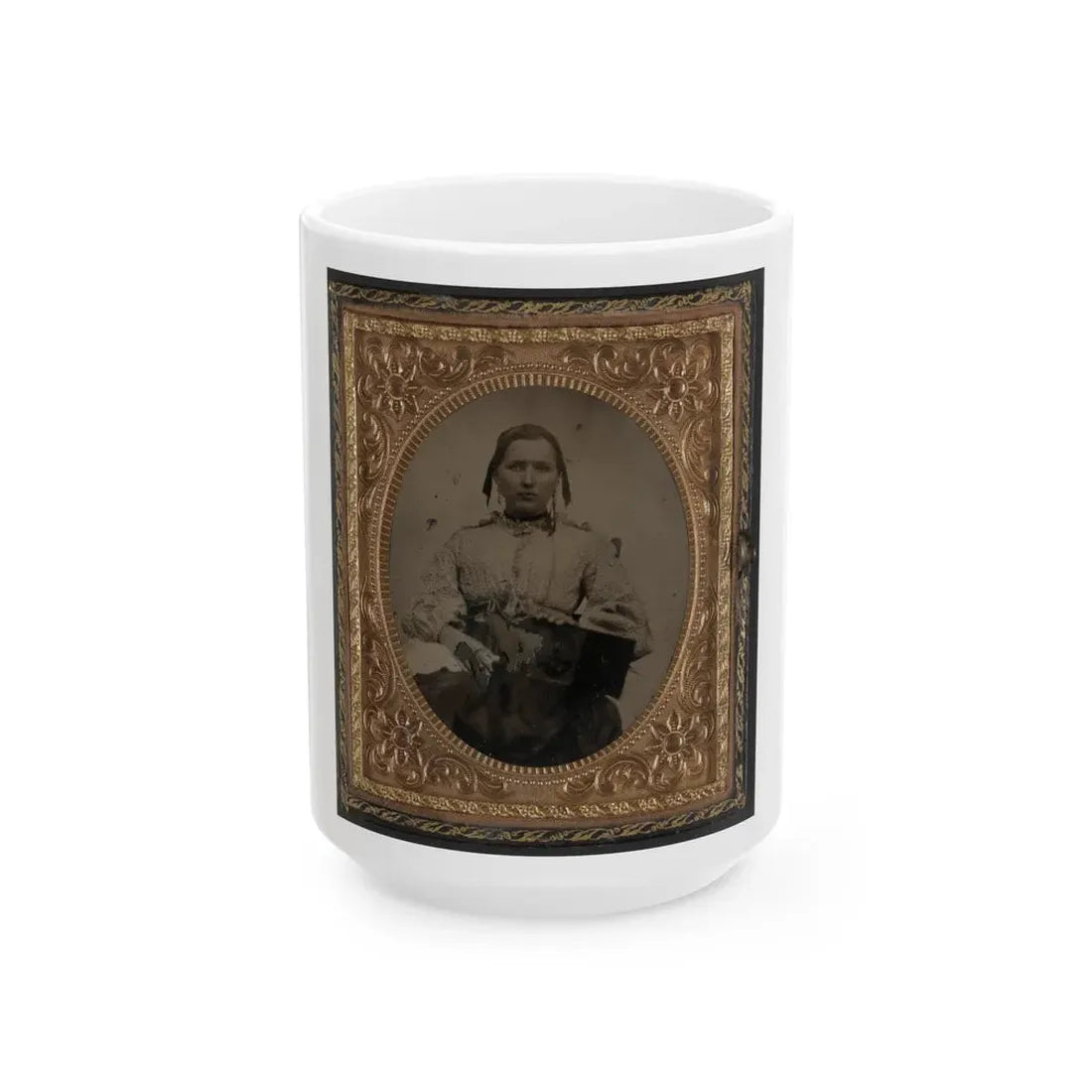 Sabria Clack With Cased Photograph Of Her Husband, Private W.R. Clack, Of Co. B, 43rd Tennessee Infantry Regiment (U.S. Civil War) White Coffee Mug 15oz - Go Mug Yourself