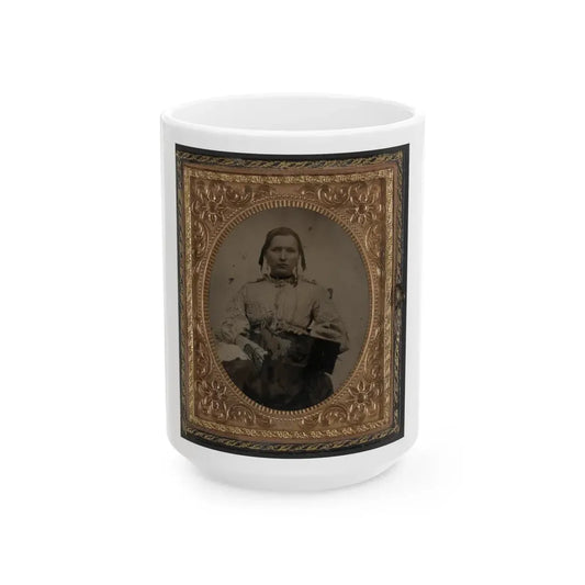 Sabria Clack With Cased Photograph Of Her Husband, Private W.R. Clack, Of Co. B, 43rd Tennessee Infantry Regiment (U.S. Civil War) White Coffee Mug 15oz - Go Mug Yourself