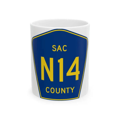 Sac County Route N14 IA (Iowa) (Road Sign) White Coffee Mug 11oz - Go Mug Yourself