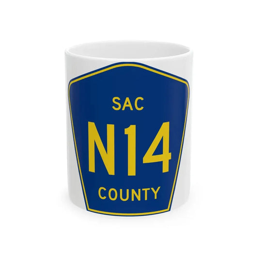 Sac County Route N14 IA (Iowa) (Road Sign) White Coffee Mug 11oz - Go Mug Yourself