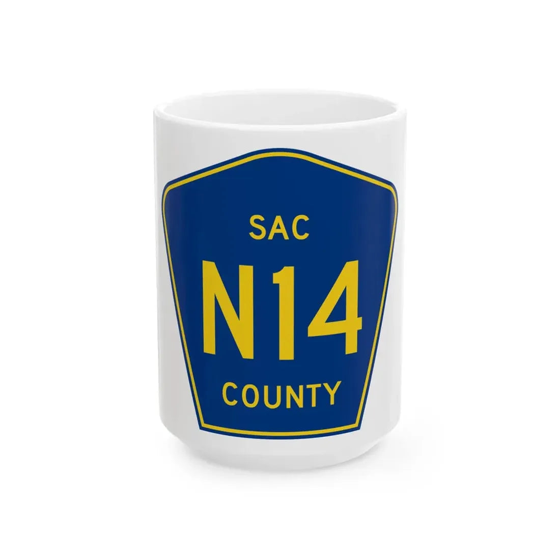 Sac County Route N14 IA (Iowa) (Road Sign) White Coffee Mug 15oz - Go Mug Yourself