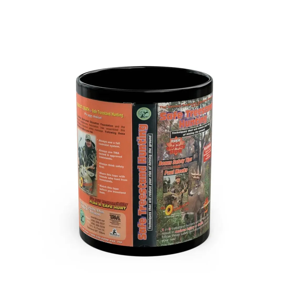 SAFE TREESTAND HUNTING (VHS COVER) - Black Coffee Mug 11oz - Go Mug Yourself