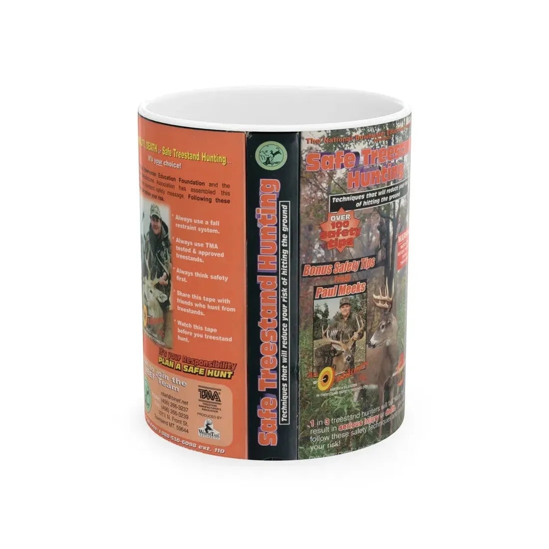 SAFE TREESTAND HUNTING (VHS COVER) - White Coffee Mug 11oz - Go Mug Yourself