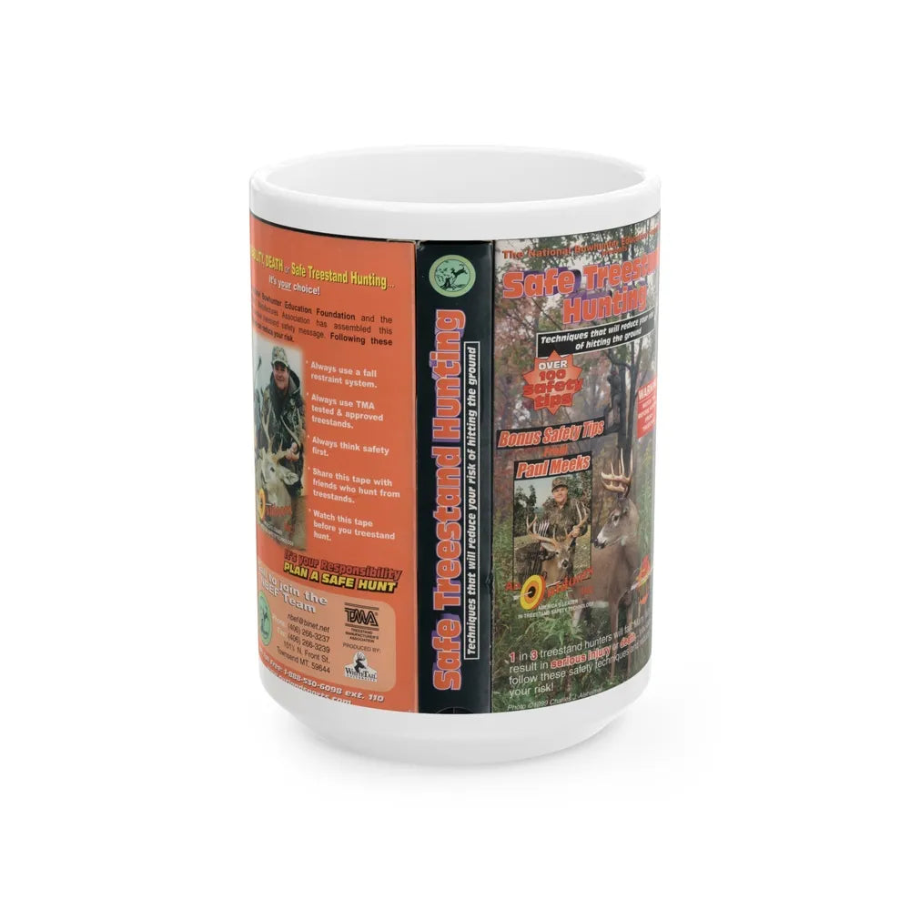 SAFE TREESTAND HUNTING (VHS COVER) - White Coffee Mug-15oz-Go Mug Yourself