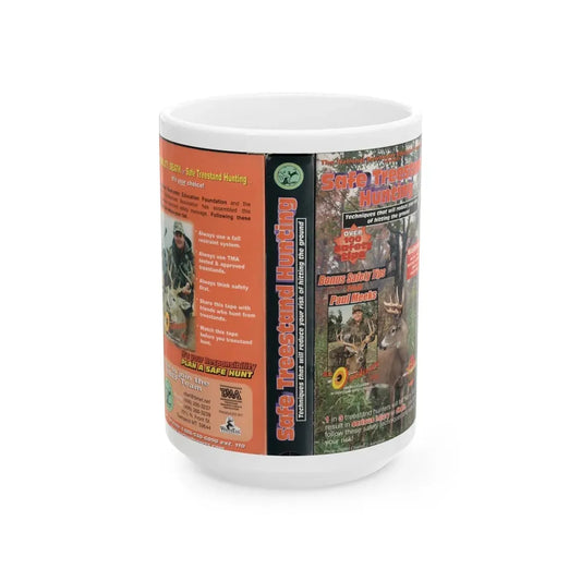 SAFE TREESTAND HUNTING (VHS COVER) - White Coffee Mug 15oz - Go Mug Yourself
