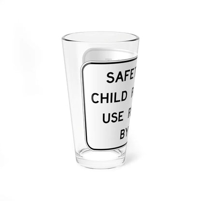 SAFETY BELT CHILD RESTRAINT USE REQUIRED BY LAW FDOT Road sign FTP-44-04 (Florida) (Road Sign) Pint Glass 16oz - Go Mug Yourself