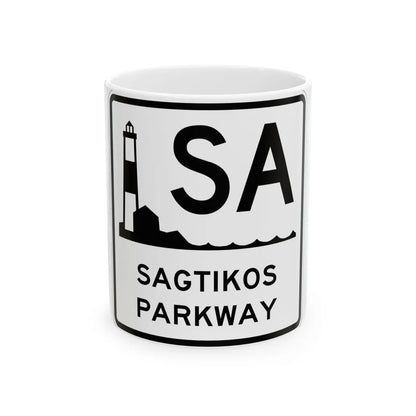 Sagtikos Pkwy Shield (New York) (Road Sign) White Coffee Mug 11oz - Go Mug Yourself