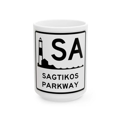 Sagtikos Pkwy Shield (New York) (Road Sign) White Coffee Mug 15oz - Go Mug Yourself