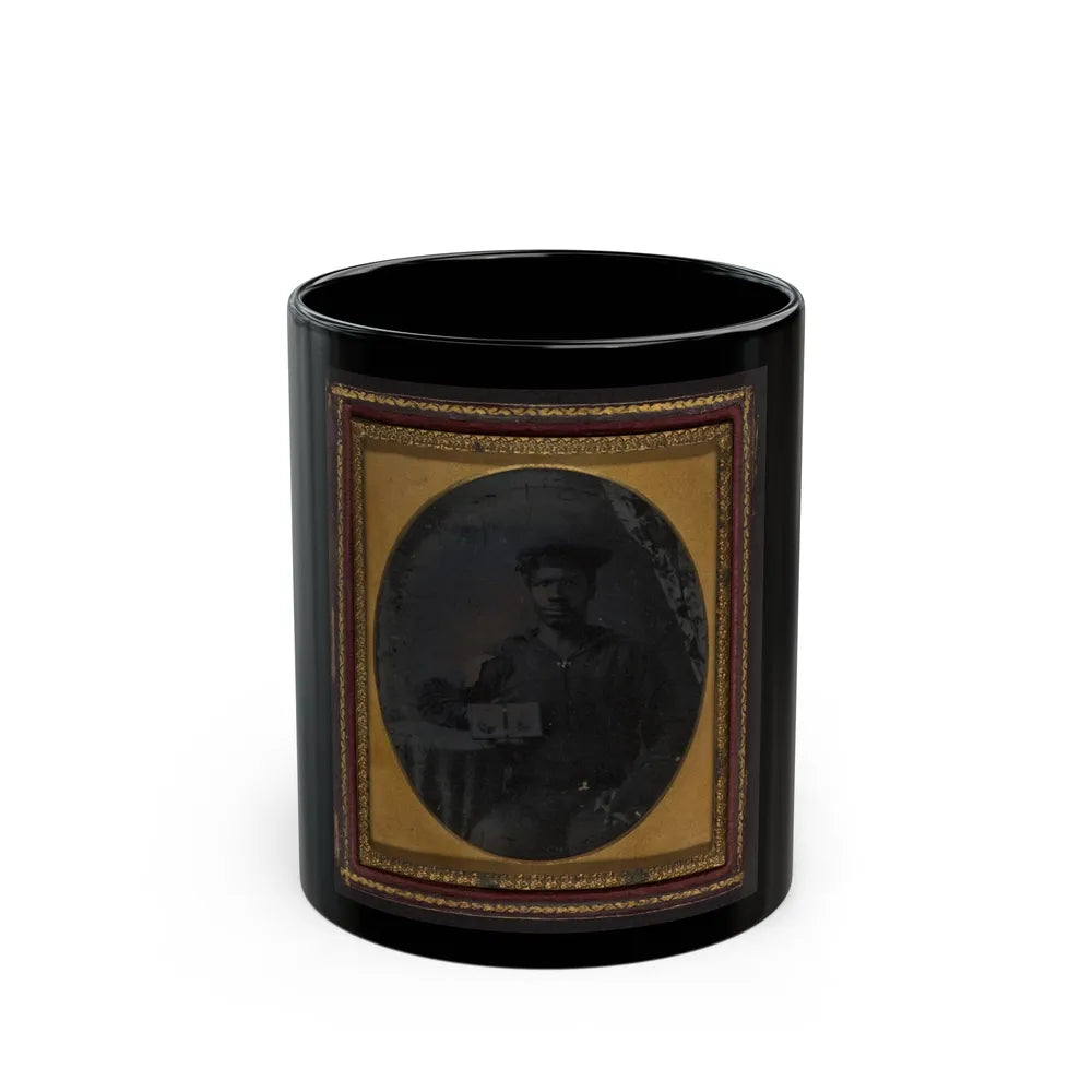 Sailor With Cigar In Hand Holding A Double Case Image Of Confederate Soldiers (U.S. Civil War) Black Coffee Mug-11oz-Go Mug Yourself