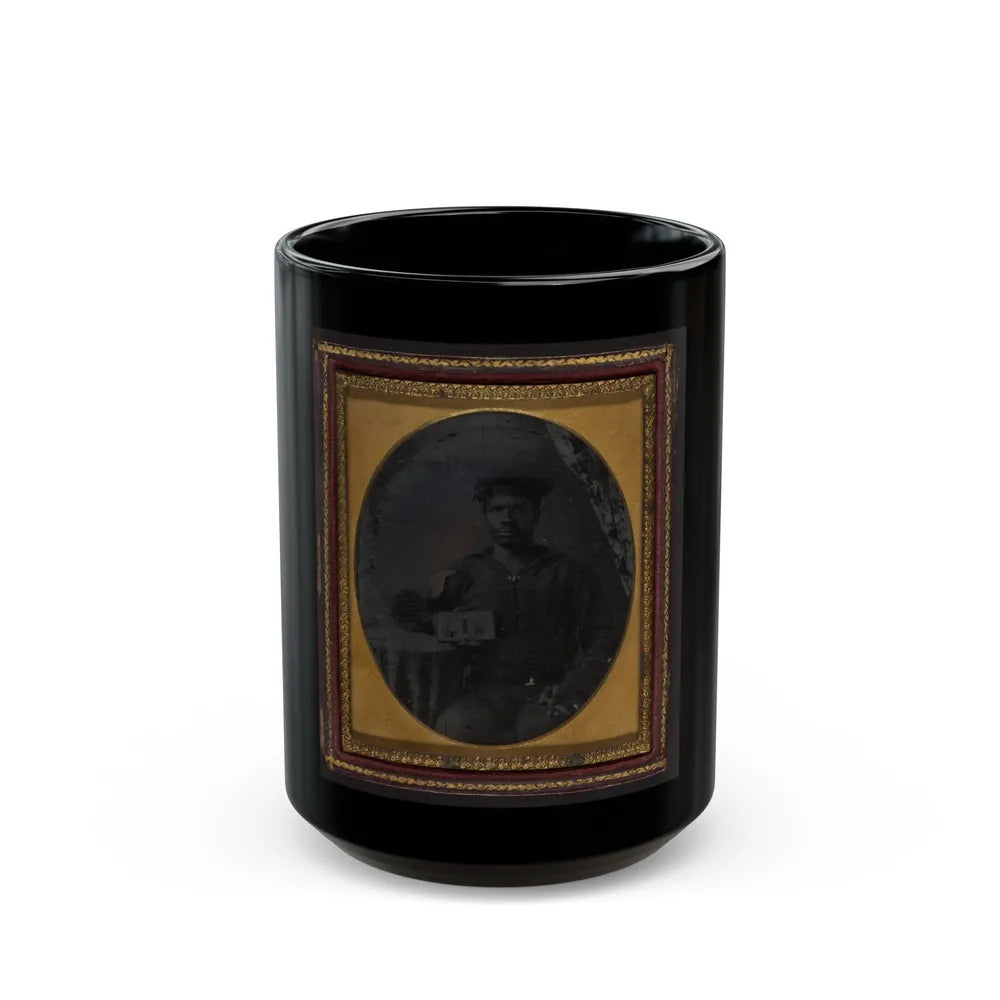 Sailor With Cigar In Hand Holding A Double Case Image Of Confederate Soldiers (U.S. Civil War) Black Coffee Mug-15oz-Go Mug Yourself