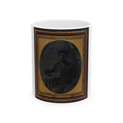 Sailor With Cigar In Hand Holding A Double Case Image Of Confederate Soldiers (U.S. Civil War) White Coffee Mug-11oz-Go Mug Yourself