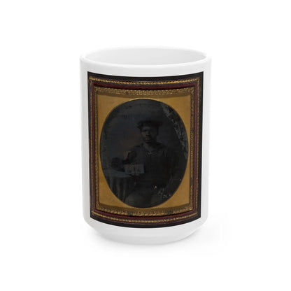 Sailor With Cigar In Hand Holding A Double Case Image Of Confederate Soldiers (U.S. Civil War) White Coffee Mug-15oz-Go Mug Yourself