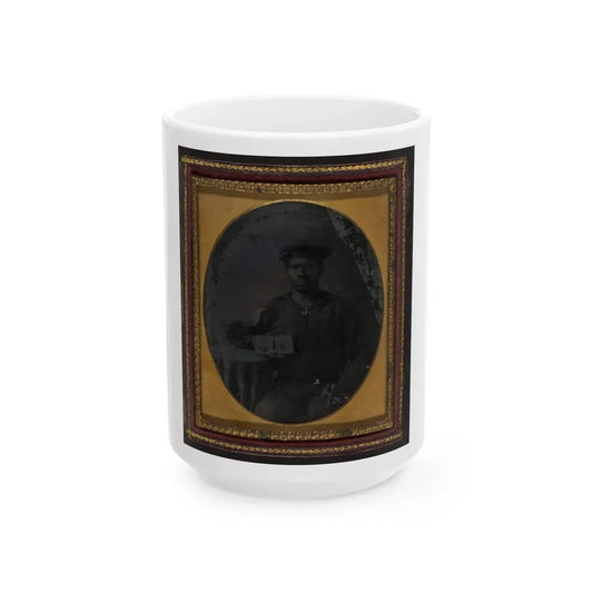 Sailor With Cigar In Hand Holding A Double Case Image Of Confederate Soldiers (U.S. Civil War) White Coffee Mug 15oz - Go Mug Yourself