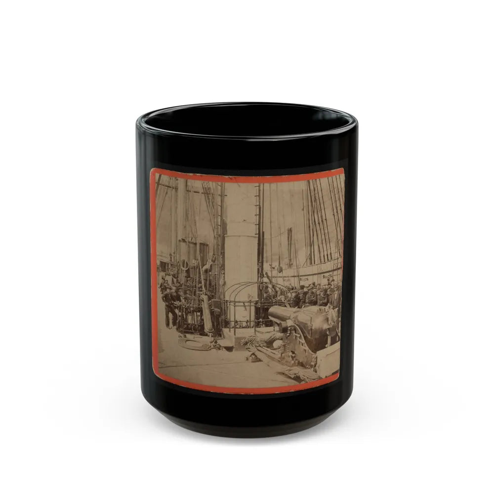 Sailors And A Cannon On Deck Of A Gunboat (U.S. Civil War) Black Coffee Mug-15oz-Go Mug Yourself