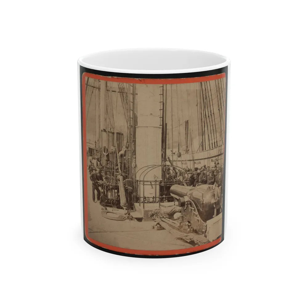 Sailors And A Cannon On Deck Of A Gunboat (U.S. Civil War) White Coffee Mug-11oz-Go Mug Yourself