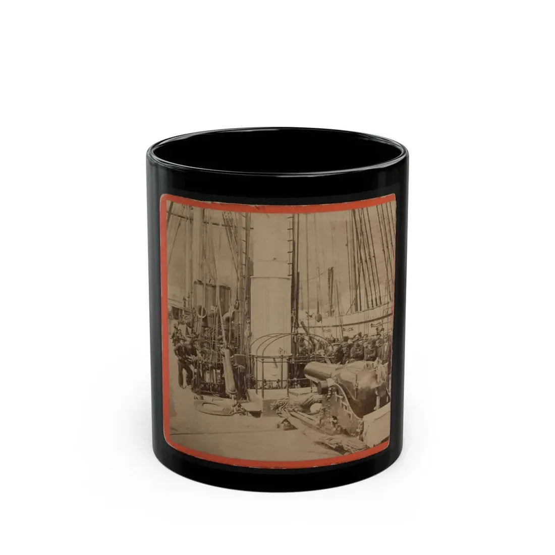 Sailors And A Cannon On Deck Of A Gunboat (U.S. Civil War) Black Coffee Mug 11oz - Go Mug Yourself