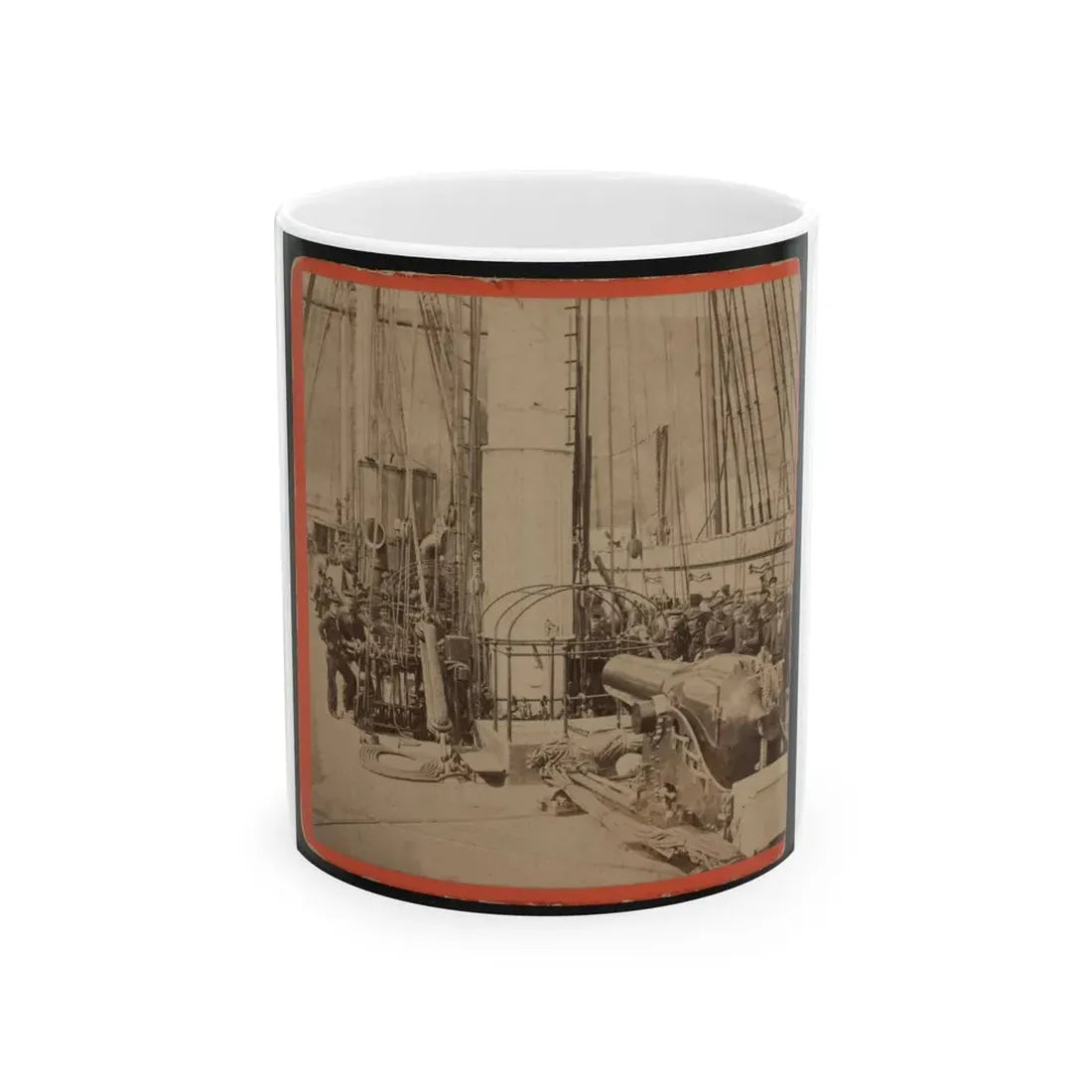 Sailors And A Cannon On Deck Of A Gunboat (U.S. Civil War) White Coffee Mug 11oz - Go Mug Yourself