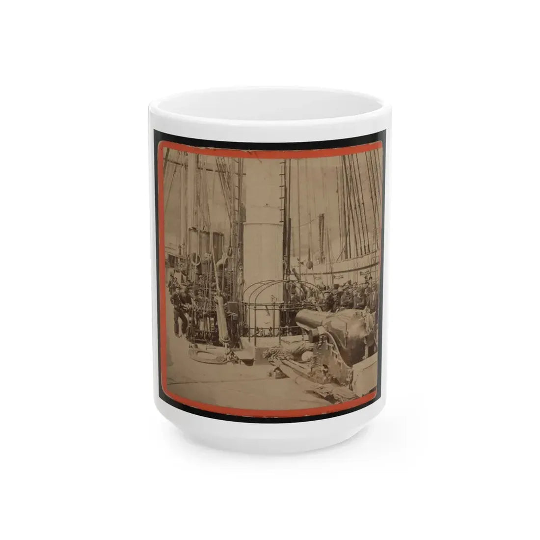 Sailors And A Cannon On Deck Of A Gunboat (U.S. Civil War) White Coffee Mug 15oz - Go Mug Yourself