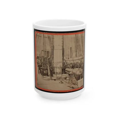 Sailors And A Cannon On Deck Of A Gunboat (U.S. Civil War) White Coffee Mug 15oz - Go Mug Yourself